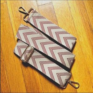Chevron Wine Red & Beige Crossbody Guitar Purse Strap, Woven, Gold Hardware